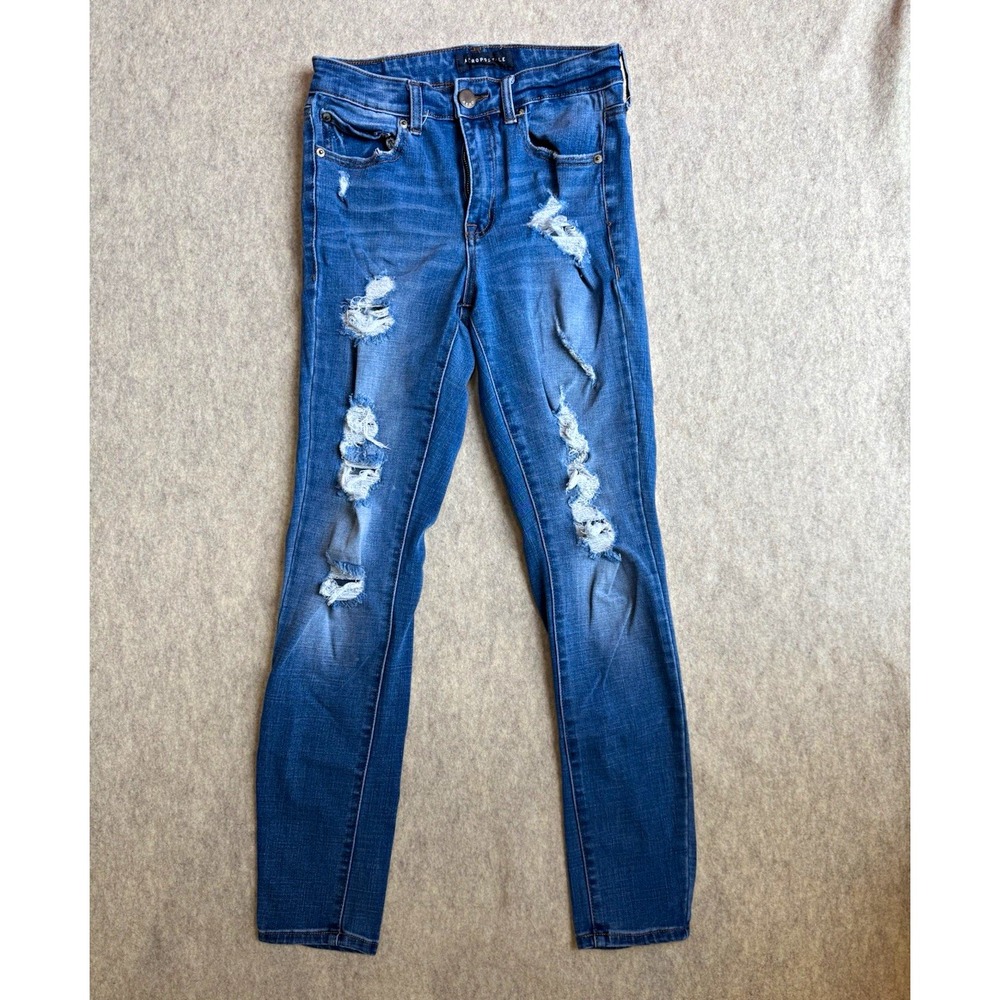 Aeropostale High Rise Jegging Medium Wash Distressed Ripped Skinny Jeans 4 R